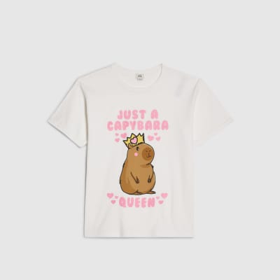 Girls White Capybara Queen T-Shirt