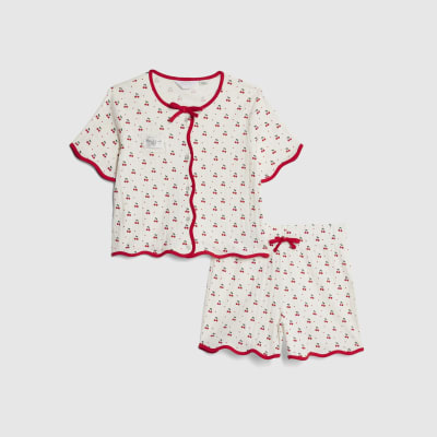 Girls White Cherry Pointelle Pyjamas