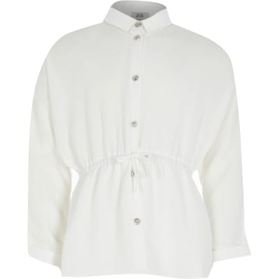 Girls white cinched waist shirt | River Island