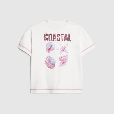 Girls White Coastal Whipstitch T-Shirt