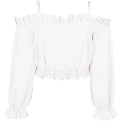 white bardot top with straps