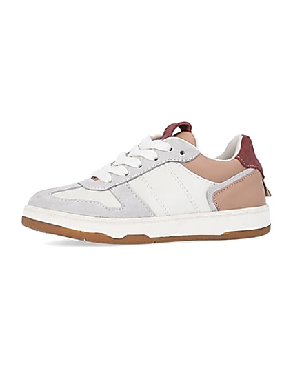 360 degree animation of product Girls white colour block suede trainers frame-2