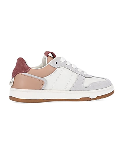 360 degree animation of product Girls white colour block suede trainers frame-14