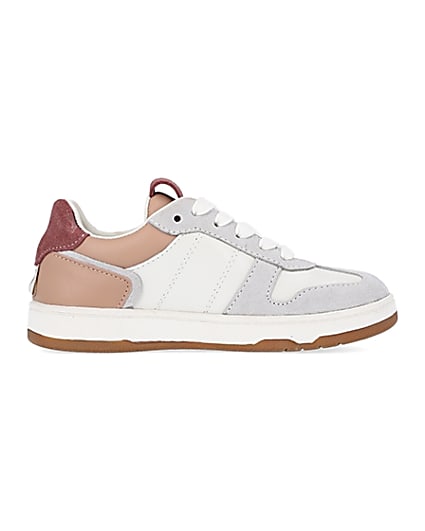360 degree animation of product Girls white colour block suede trainers frame-15