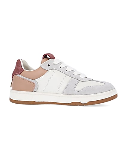 360 degree animation of product Girls white colour block suede trainers frame-16