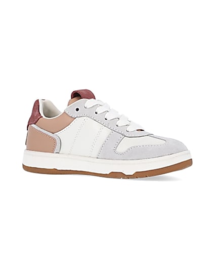 360 degree animation of product Girls white colour block suede trainers frame-17