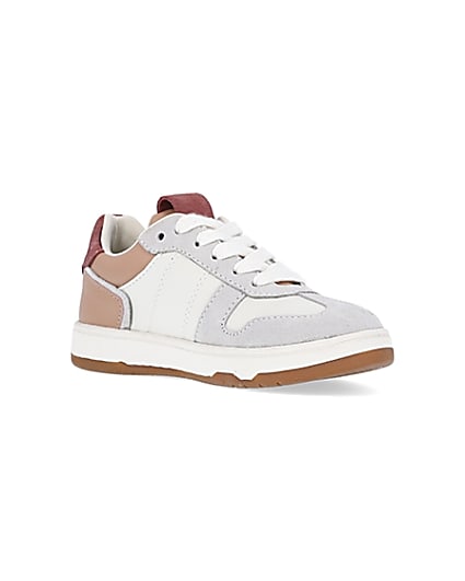 360 degree animation of product Girls white colour block suede trainers frame-18