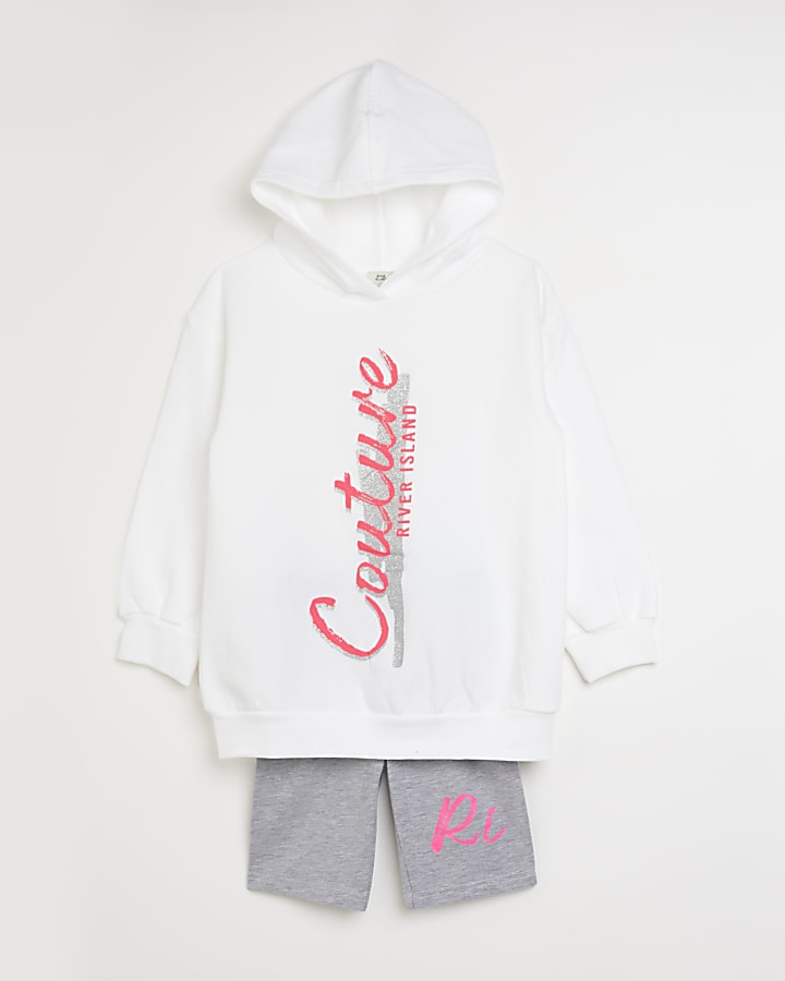 Girls white couture hoodie and shorts outfit