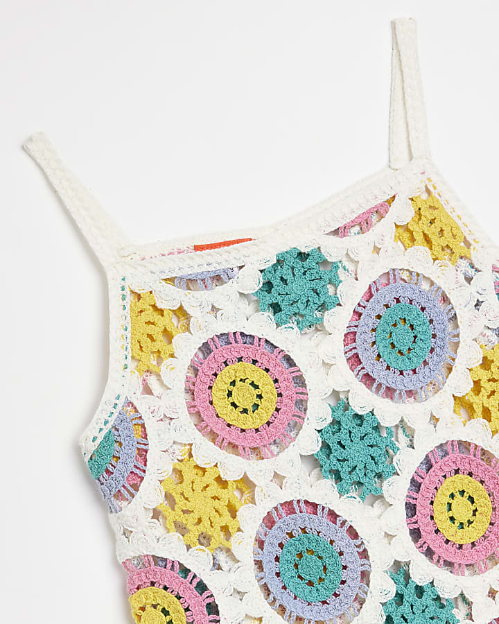 Girls white crochet beach dress cover up