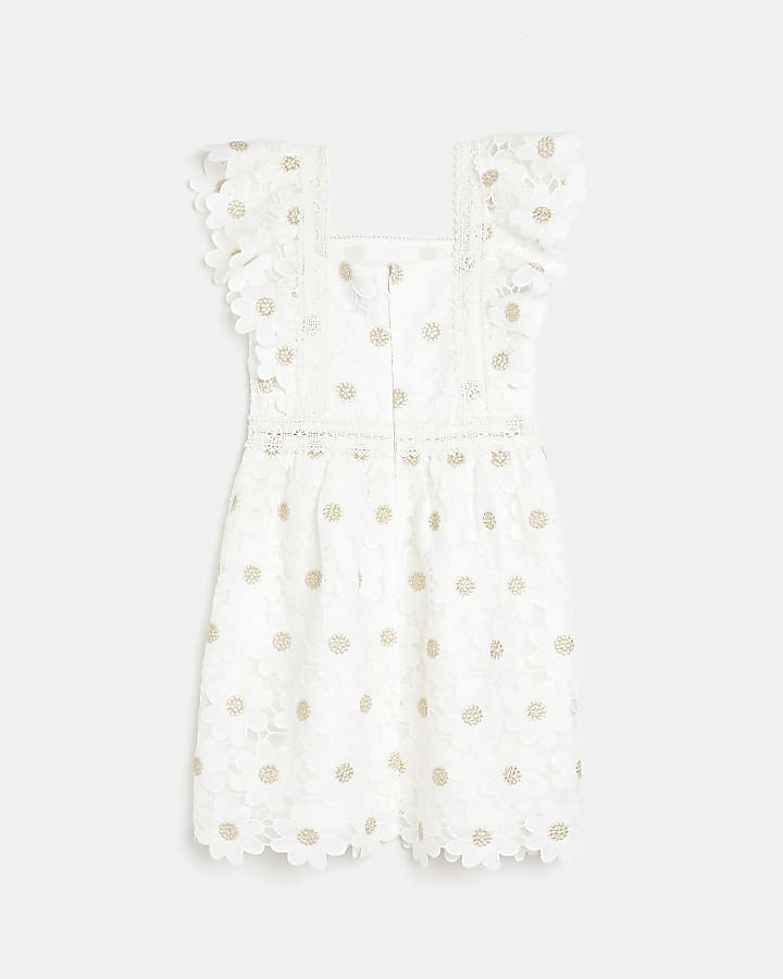 Girls white daisy floral lace dress