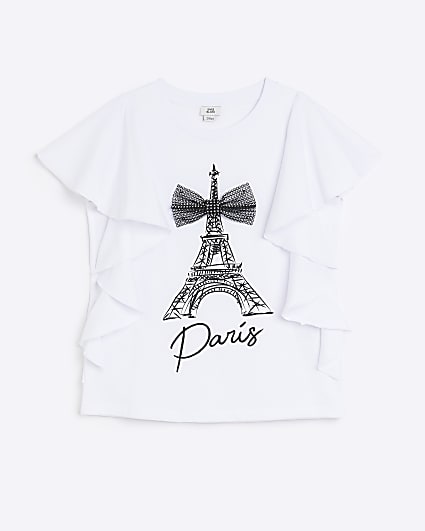 Girls White Diamante Paris Graphic T-shirt