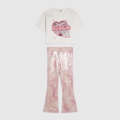 Girls White Disco All The Time T-Shirt Set
