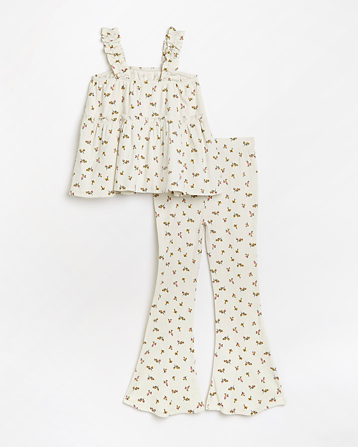 Girls white ditsy floral print ribbed outfit
