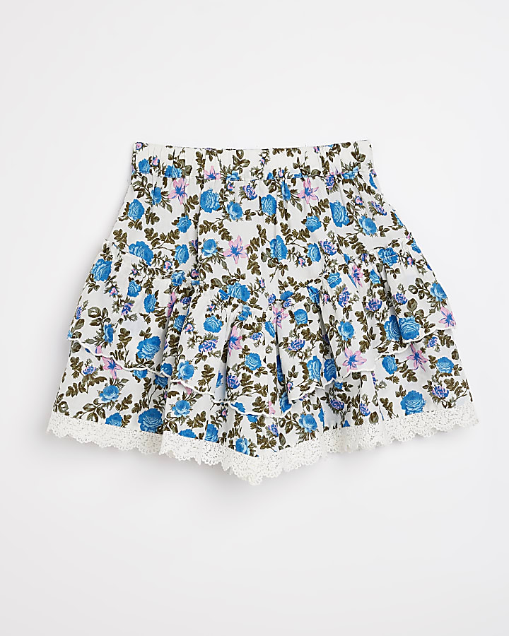 Girls white ditsy floral print skirt