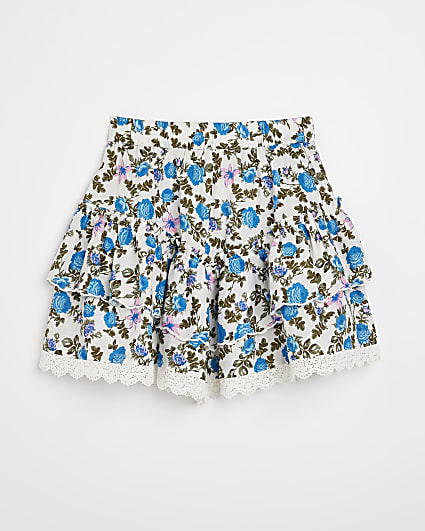 Girls white ditsy floral print skirt
