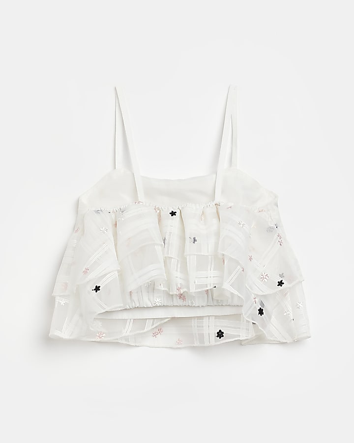 Girls white double layer organza cami top