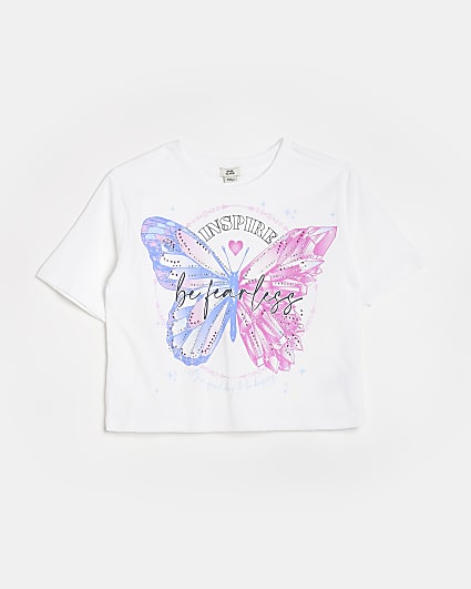 Girls White embellished Butterfly t-shirt