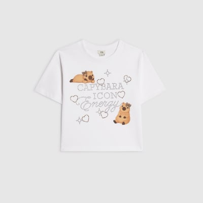 Girls White Embellished Capybara Icon Top