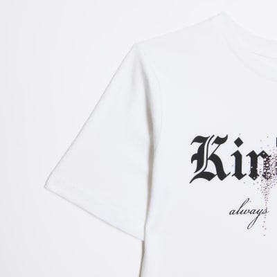 Girls white embellished kindness crop tshirt River Island