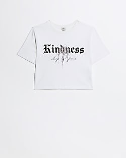 Girls white embellished kindness crop t-shirt