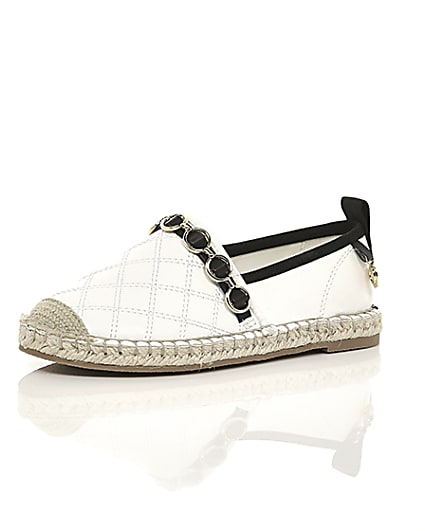 360 degree animation of product Girls white embossed contrast espadrilles frame-0