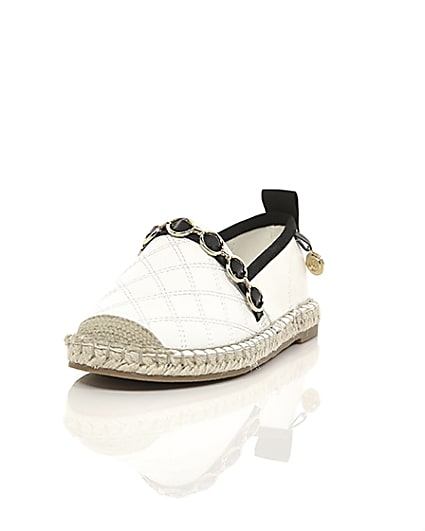360 degree animation of product Girls white embossed contrast espadrilles frame-2