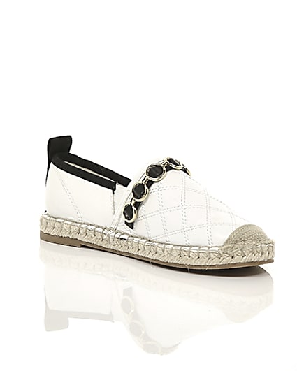 360 degree animation of product Girls white embossed contrast espadrilles frame-7