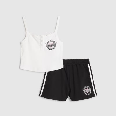 Girls White Embroidered Angel Tank Top Set