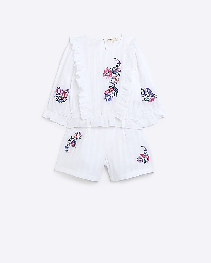 Girls white embroidered floral set
