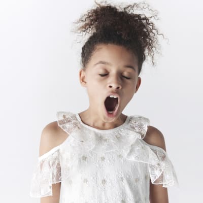 Girls white embroidered lace dress River Island