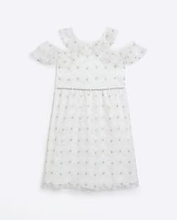 Girls white embroidered lace dress