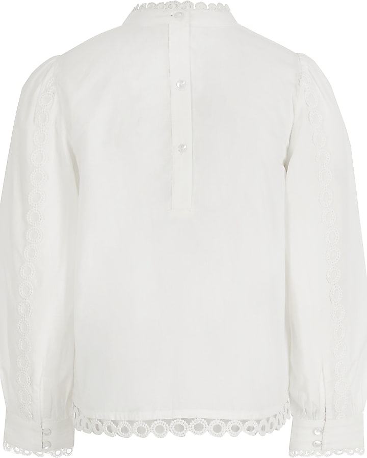 Girls white embroidered long sleeve blouse
