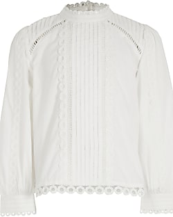 Girls white embroidered long sleeve blouse