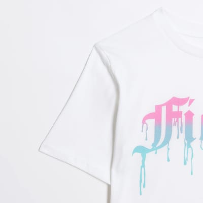 Girls white fierce graphic print crop t-shirt