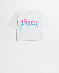 Girls white fierce graphic print crop t-shirt