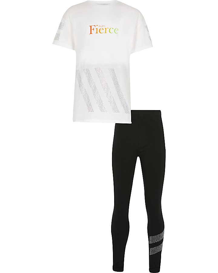 Girls white 'Fierce' t-shirt outfit