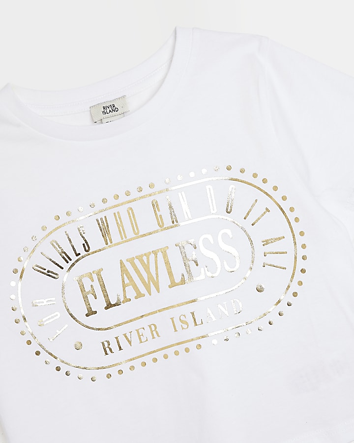 Girls white 'Flawless' cropped t-shirt