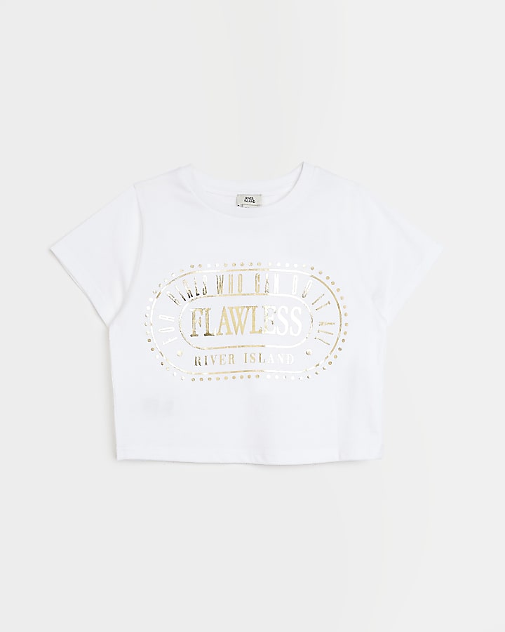 Girls white 'Flawless' cropped t-shirt