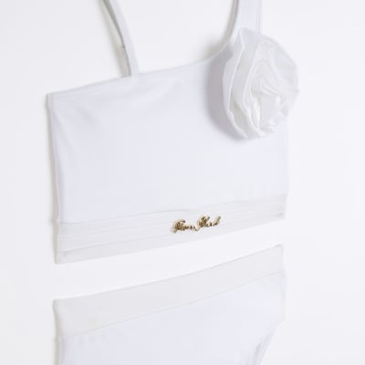 Girls white floral detail bikini set