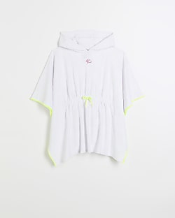 Girls white floral embossed towel poncho