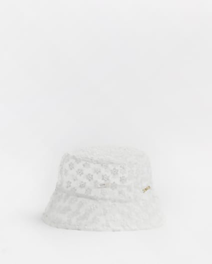 Girls white floral mesh bucket hat