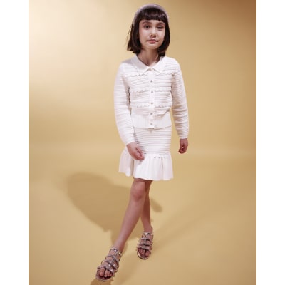 Girls White Floral Skirt Set