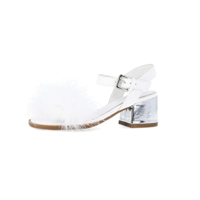 360 degree animation of product Girls white Fluffy Heeled Sandals frame-2