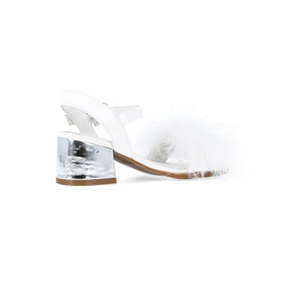 360 degree animation of product Girls white Fluffy Heeled Sandals frame-13
