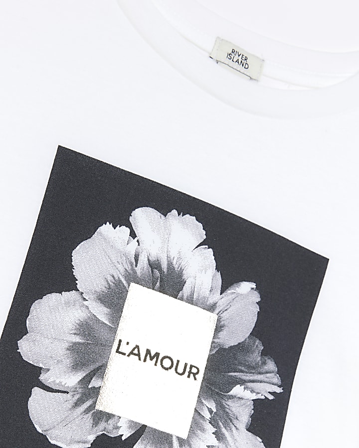 Girls White Foil Flower Graphic T-shirt