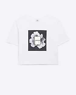 Girls White Foil Flower Graphic T-shirt