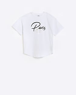 Girls white foil paris graphic t-shirt