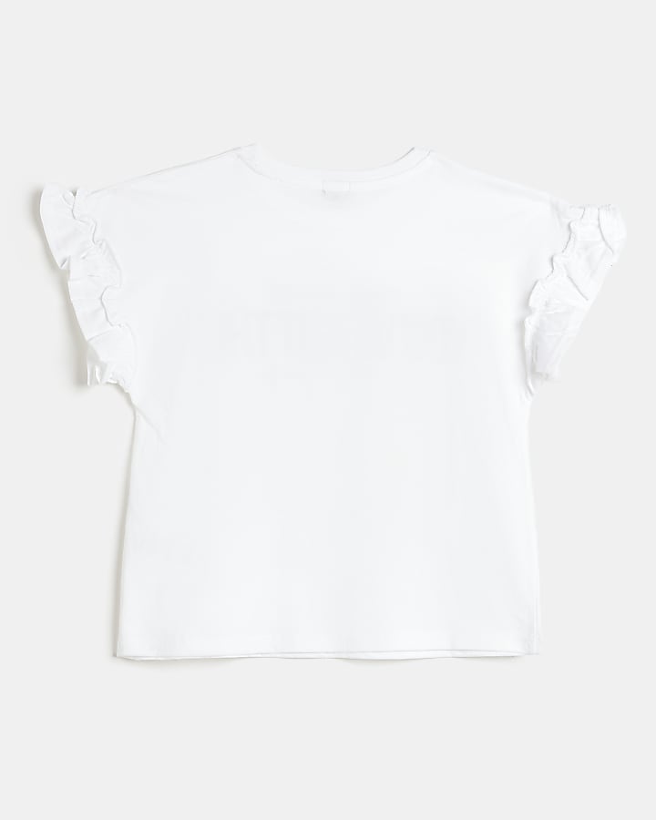 Girls white frill graphic t-shirt