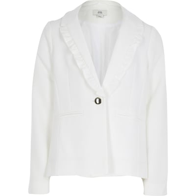 white frill blazer