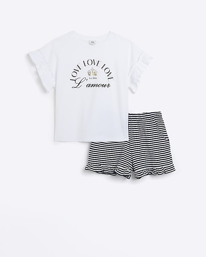 Girls white frill t-shirt and shorts outfit